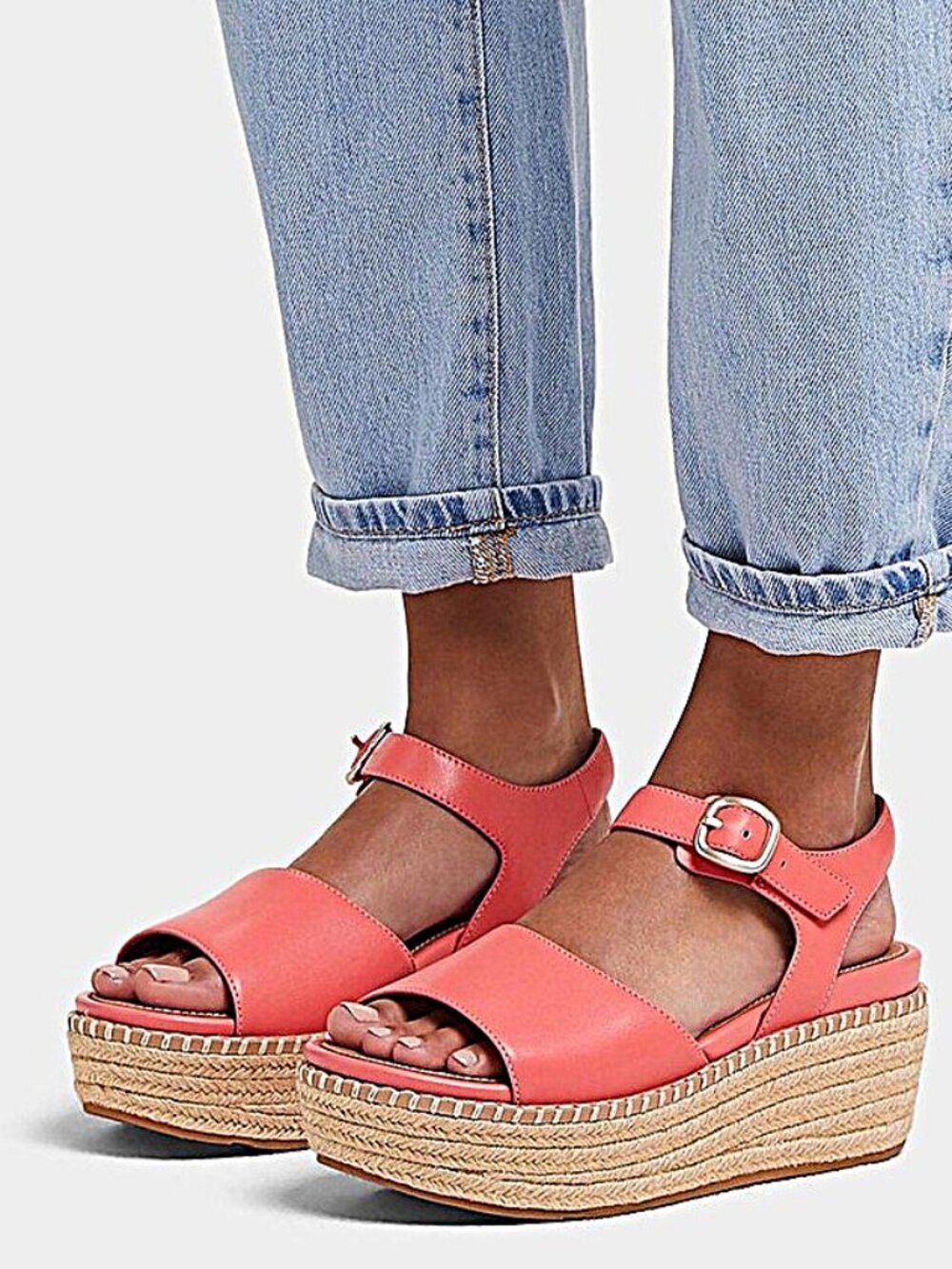 FITFLOP Leather Eloise Espadrille Back Strap Wedge Sandals
